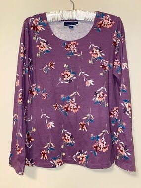 Karen Scott Purple Floral Long-Sleeve Scoop Neck Top